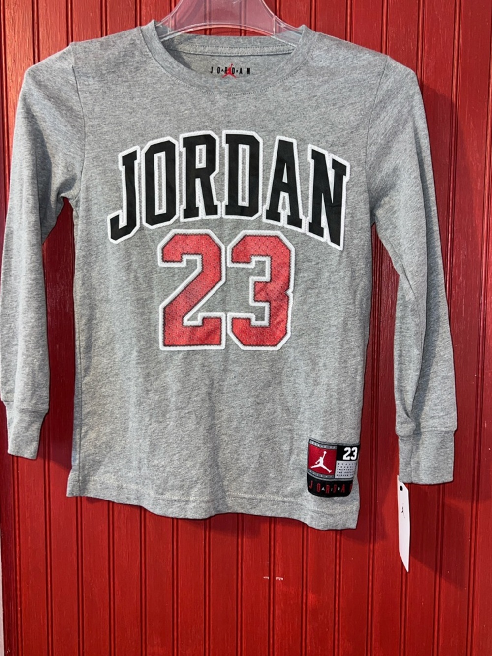 Jordan Long Sleeve Tee in Gray with Red 23